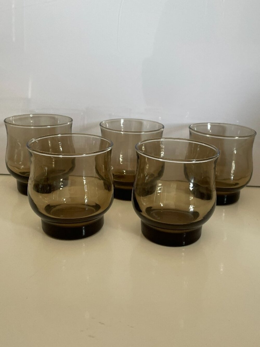 5 Vintage MCM Dominion Retro Smoke Drinking Glasses Tawny Tulip Juice 6oz Barwar